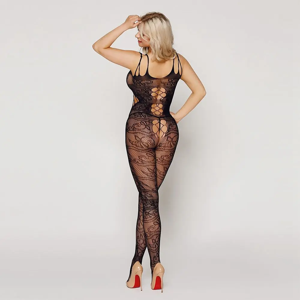 Ажурний бодістокінг з вирізами "Клео" Black One Size - фото 2