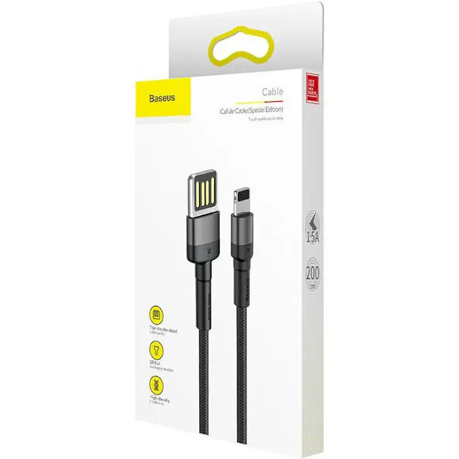 Кабель Baseus Cafule Cable special edition USB Lightning 1.5A 2 м Grey+Чорний - фото 2