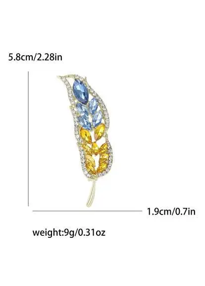 Брошь-булавка колосок пшеницы со стразами Желто-Голубая - фото 2