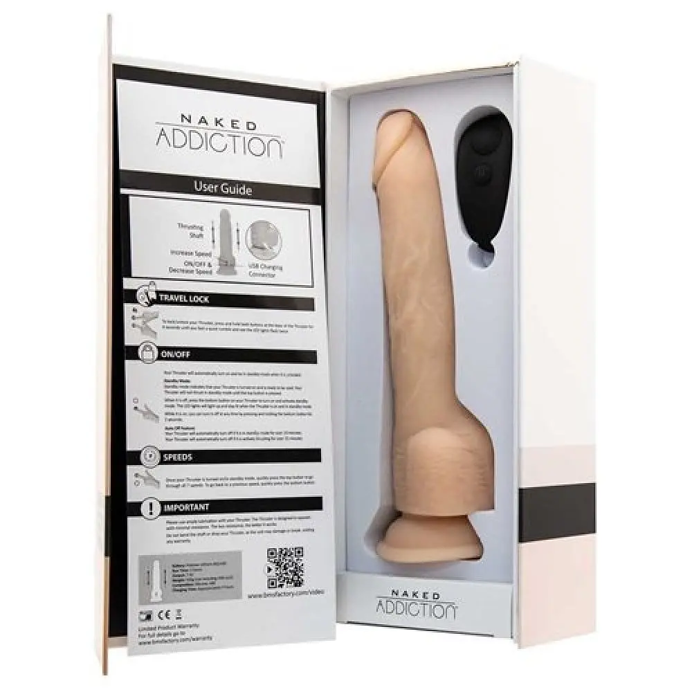 Фалоімітатор Addiction Naked - 9 Thrusting Dildo with Remote - Vanilla Реалістичний з поступальними рухами, 22.8х4.5 см - фото 5