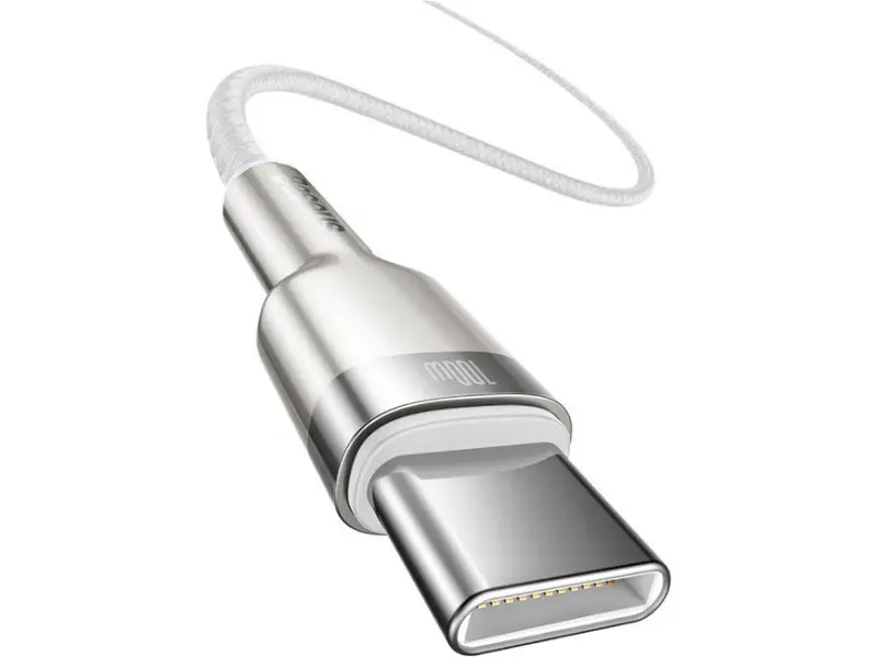 Кабель Type-C BASEUS Cafule Metal Type-C to Type-C 100W (2m) White (CATJK-D02) - фото 2