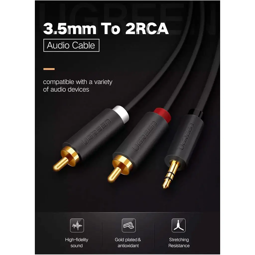Кабель мультимедійний 3.5mm M to 2xRCA M 2.0m AV102 black Ugreen (10510) - фото 4