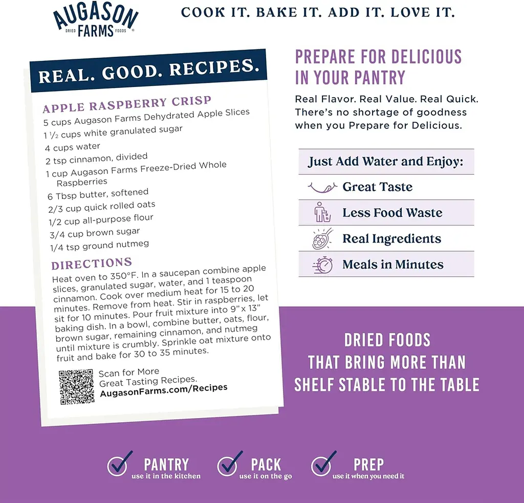 Сублімовані шматочки яблук з великим терміном придатності 25 років Augason Farms, 20 порцій (101096) - фото 4