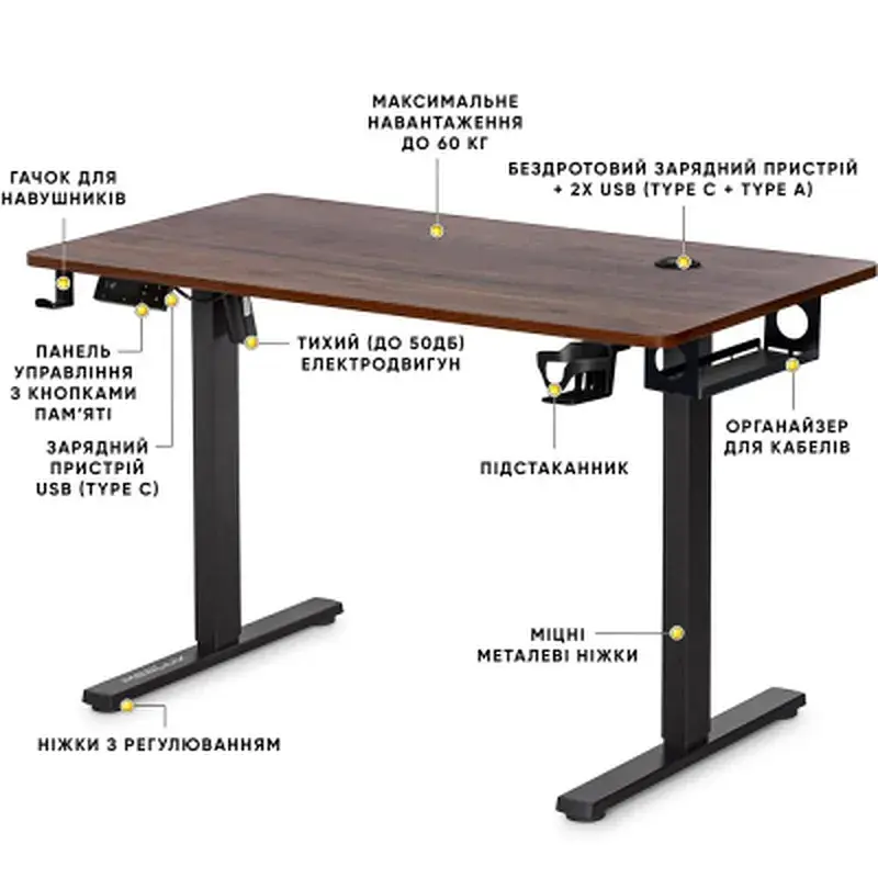 Комп'ютерний стіл Mealux PowerDesk Energy Walnut з електрорегулюванням висоти (EVO-201 Energy Walnut/B) - фото 2