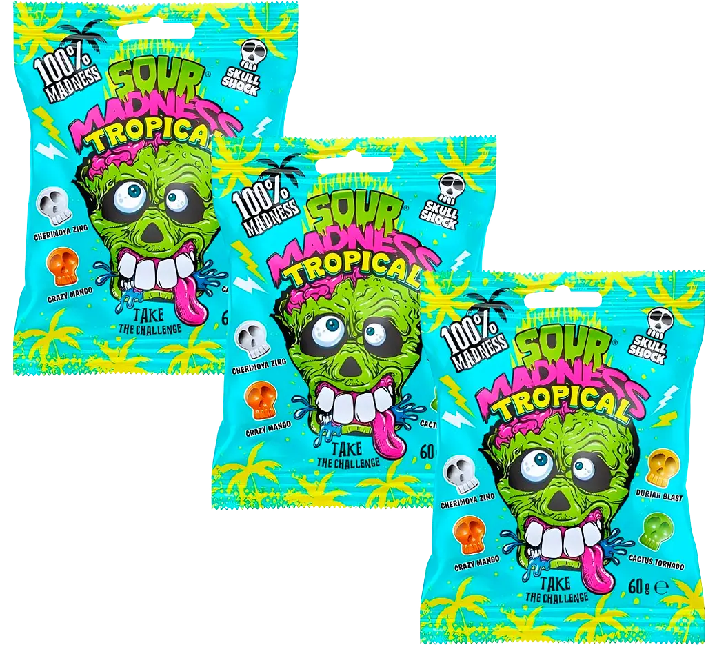 Кислі льодяники Sour Madness Tropical у вигляді черепа 60г - фото 4