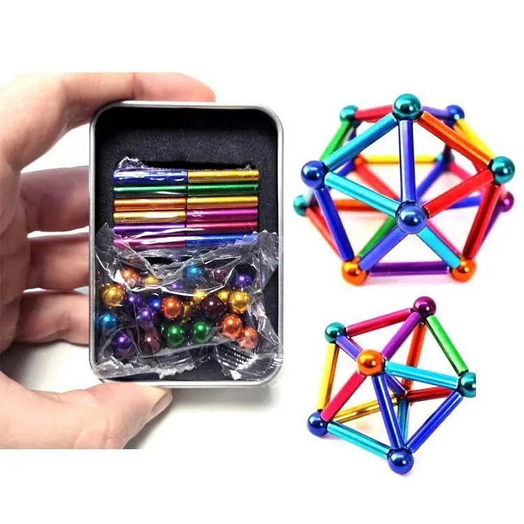 Магнітний конструктор Magnastix Neo MIX COLOR Buckyballs & Buckybars Neocube Неокуб головоломка - антистрес, 64 деталі - фото 2
