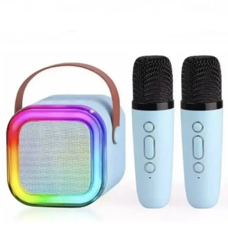 Колонка караоке та 2 мікрофони зі зміною голосу Bluetooth колонка з RGB підсвічуванням UKC K2 блакитна - фото 2