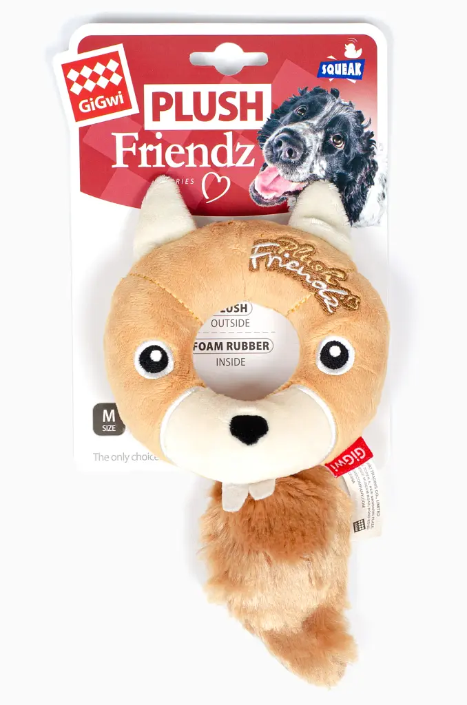 Іграшка для собак GiGwi Plush Friendz "Білка" з гумовим кільцем та пискавкою