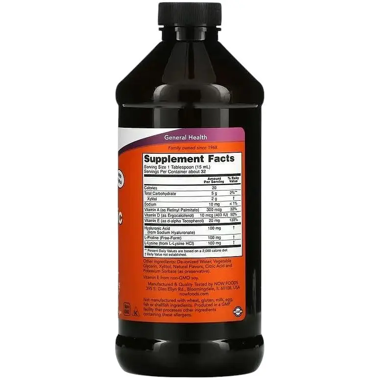 Гіалуронова кислота Now Foods Hyaluronic Acid рідка з ягідним смаком 100 мг 473 мл - фото 2