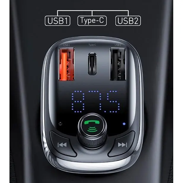 FM трансмітер Baseus Lokomotive S-13 CCTM-B01 модулятор Bluetooth 2 USB 1 Type-C чорний - фото 5