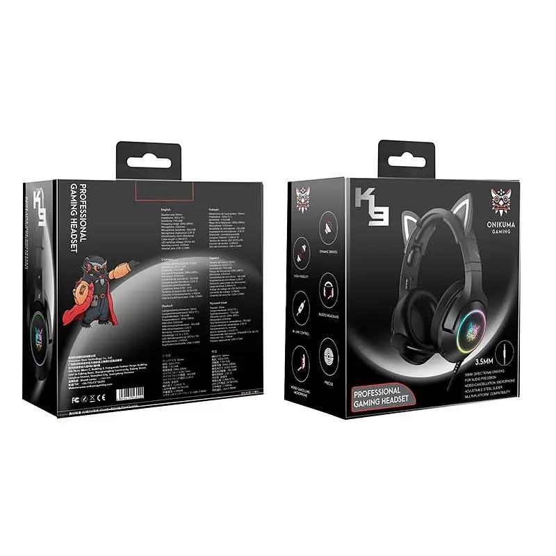 Дротова ігрова гарнітура Onikuma Gaming CAT with LED K9, USB, 3.5mm, 2.2m, black - фото 7