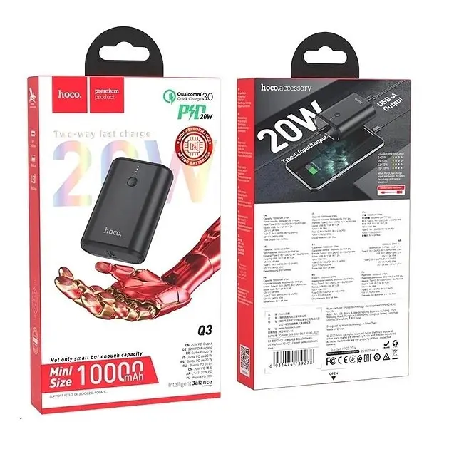 Аккумулятор наружный Hoco Q3 Pro 22.5 W 10000 mAh минибатерея черная - фото 5