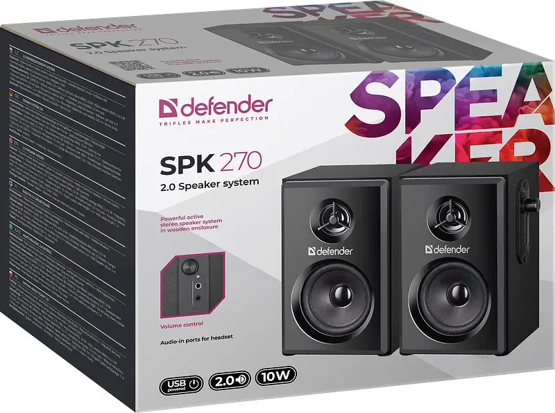 Акустична система 2.0 Defender SPK-270 10Вт, чорна, дерево, USB - фото 6