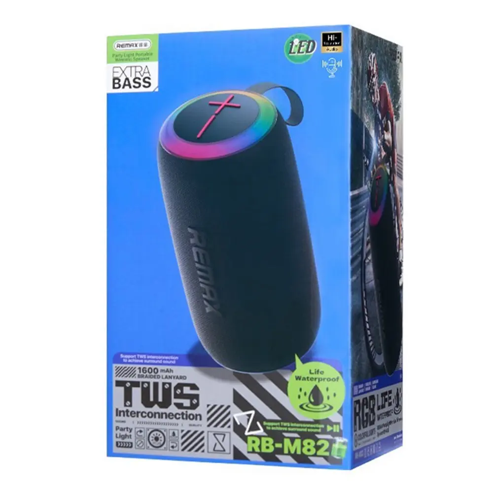 Портативна колонка REMAX RB-M82 Party Light Portable Wireless Speaker, 2*7W, Black - фото 4