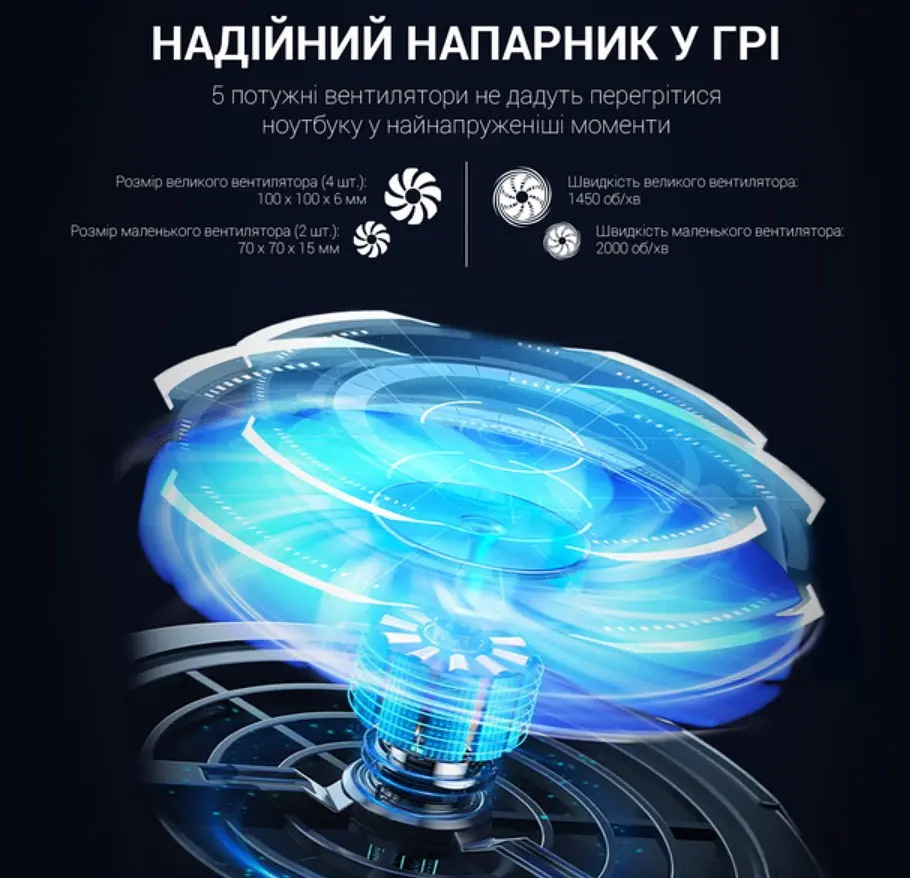 Охолоджувальна підставка для ноутбука до 18 дюймів GamePro GPCP-770 6xfans - фото 8