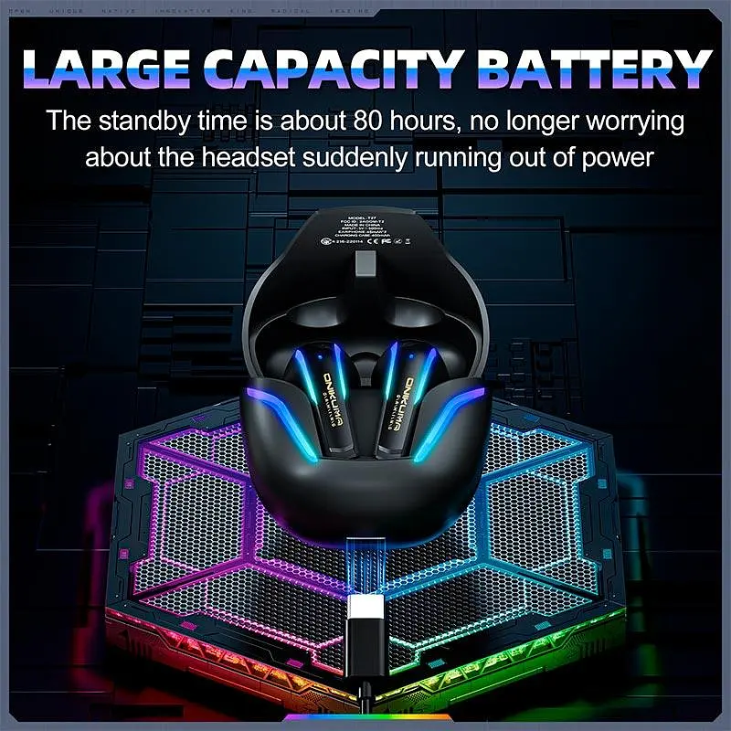 Наушники Onikuma Wireless Gaming Earbuds with ENC Mic T27, IPX4, BT5.3, 2.4G, PS5, PC, 45mAh, 400mAh, 7h, black - фото 9