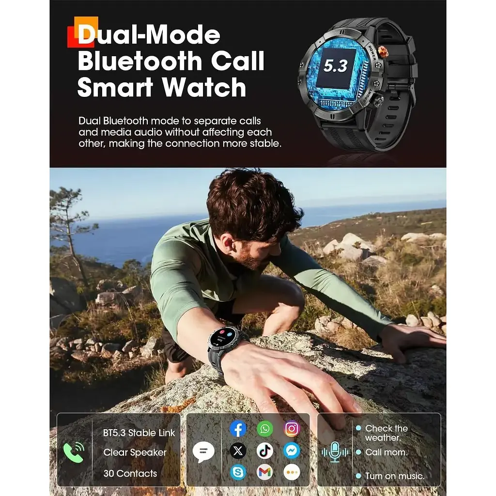 Розумний годинник для чоловіків Bluetooth Call Military Smart Watch Водонепроникний фітнес-трекер із серцевим ритмом - фото 5