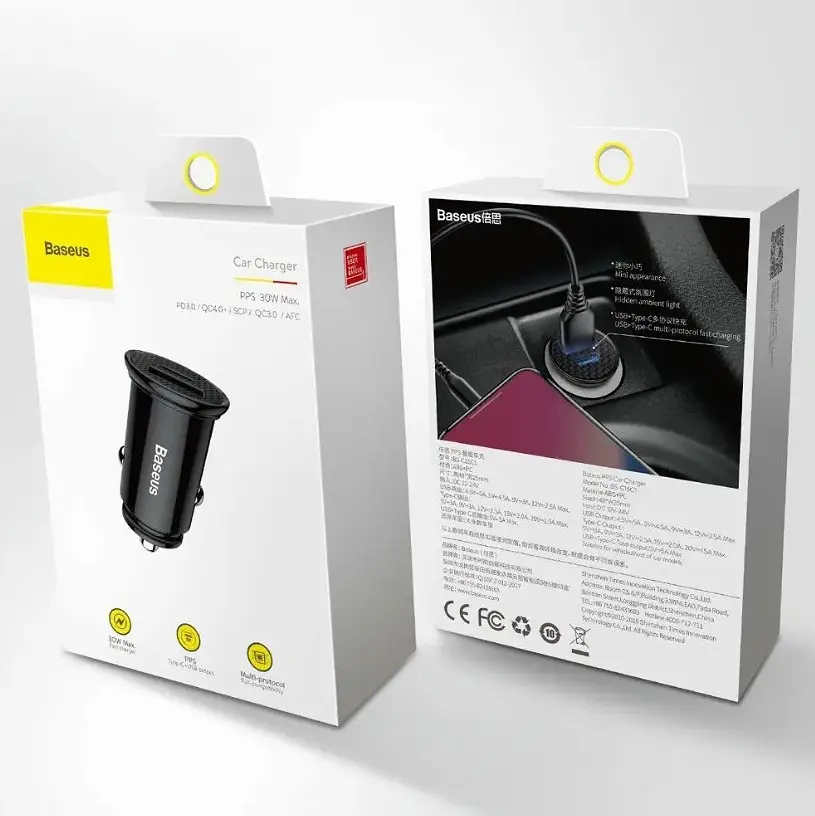 АЗП Baseus Circular Plastic A + C 30W PPS Car Charger Black - фото 3