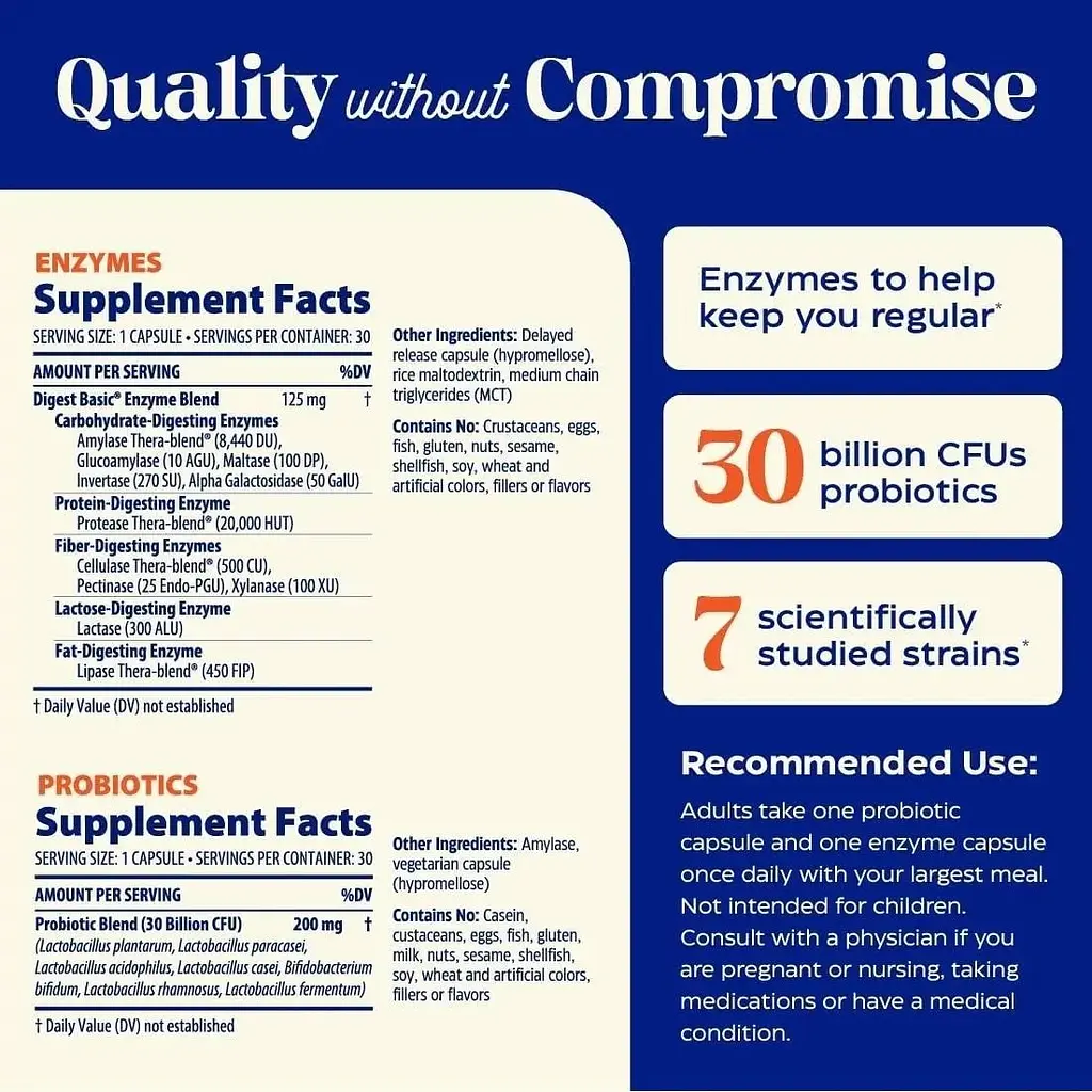 Пробіотики з ферментами для роботи кишківника Enzymedica Probiotics and Enzymes for Regularity 30 вегетаріанських капсул - фото 2