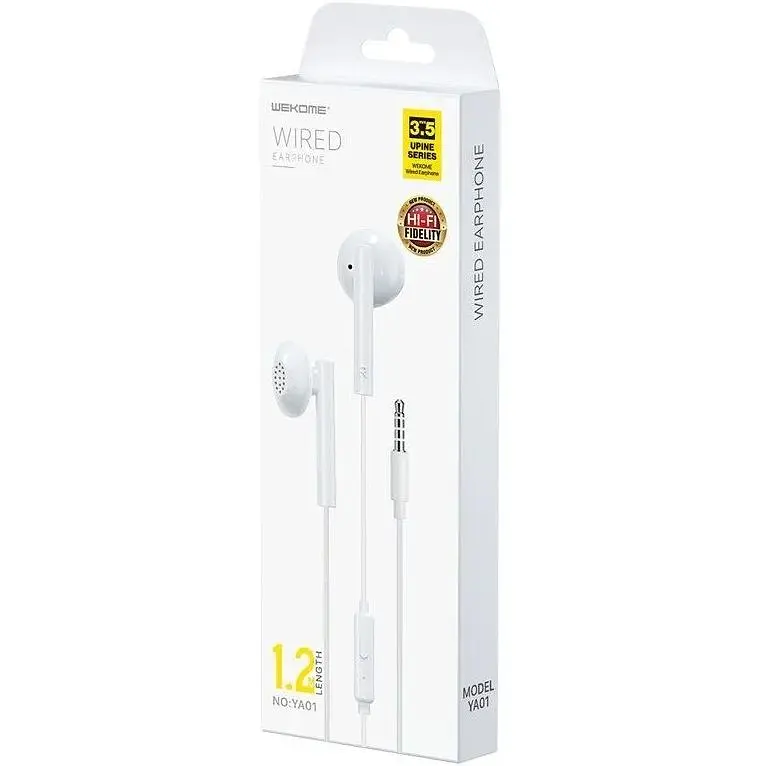 Дротові навушники WK YA01 3.5 mm 1.2 m вкладиші з мікрофоном White - фото 2