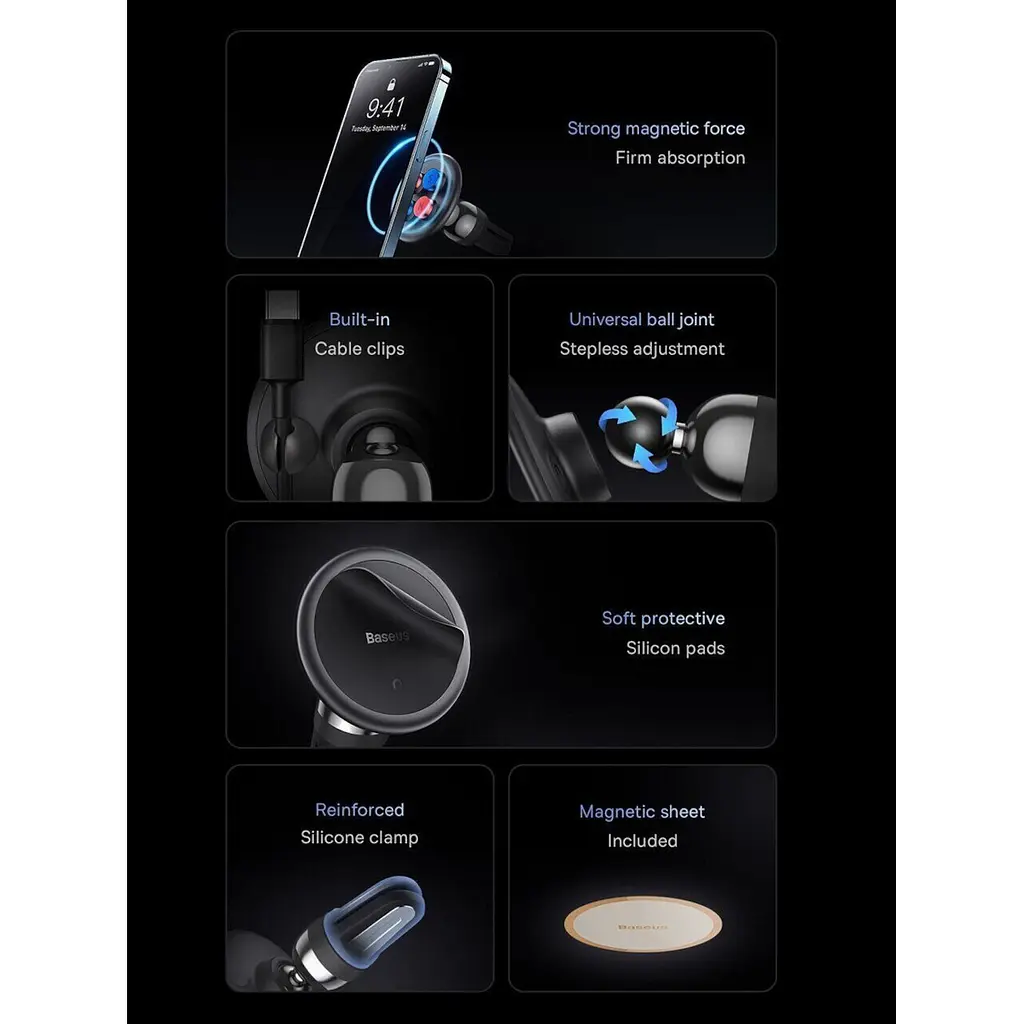 Автотримач Baseus C01 Magnetic Phone Holder Air Outlet Black [SUCC000101] [75261] - фото 8