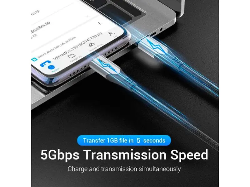 Кабель USB Type-C Vention USB Type-C to USB Type-C 0.5m Grey (TAAHD) - фото 7