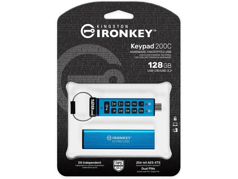 Флешка Kingston 128 GB IronKey Keypad Blue USB 3.2 (IKKP200C/128GB) - фото 6