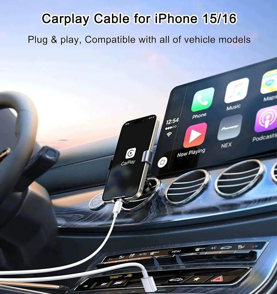Автомобільний адаптер кабелю CarPlay для зарядного кабелю iPhone 15/16, кабель USB A - USB C довжиною 3 фути, сумісний з iPhone 16 - фото 2