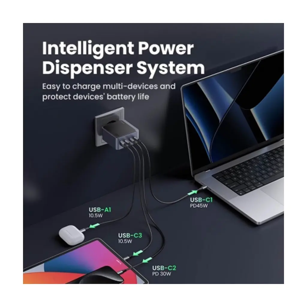Зарядний пристрій Ugreen 4xUSB 100W (3xUSB-C+USB-A) Gan Nexode Fast Charger Grey X565 (35043) - фото 10