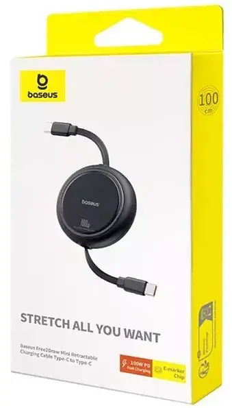 Кабель Baseus Free 2 Draw Mini Retractable Charging Cable Type-C to Type-C 100W 1m P10364500111-00 Black - фото 7