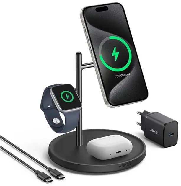 Беспроводное зарядное устройство — док-станция ANKER Maggo 3-in-1 Wireless Charging Station черная - фото 7