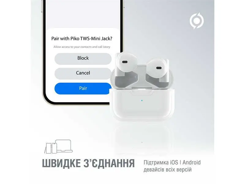 Навушники TWS PIKO MiniJack White (1283126583407) - фото 4