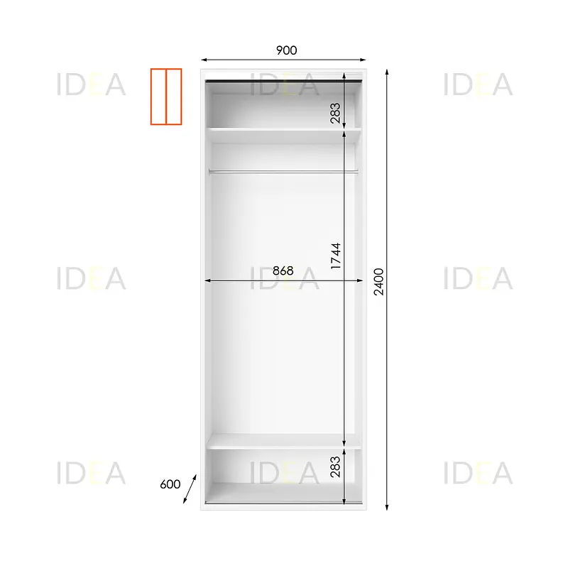 Шафа-купе Idea серія 8 90 x 60 x 240 см Білий Дзеркало - фото 2