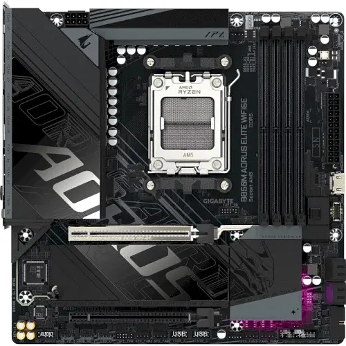 Материнская плата AM5 Gigabyte B850M AORUS ELITE WIFI6E, B850, 4xDDR5, встроенная видеокарта (CPU), 4xSATA3, 2xM.2, 1xPCI-E 5.0 x16, 1xPCI-E 3.0 x16, Realtek 7.1, Realtek 2.5GbE, WiFi 6E, Bluetooth 5.3, 10xUSB 3.2 / 8xUSB 2.0, HDMI/DP, MicroATX - фото 2