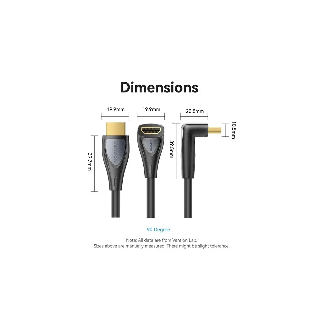 Кабель мультимедійний HDMI M to HDMI M 1.0m 4K60Hz 90° corner black Vention (ALRBF) - фото 2