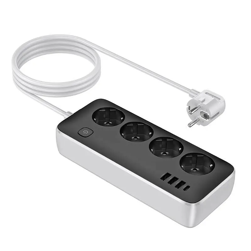 Удлинитель Hoco AC21 Sunlight 4-bit (1C/3A/4xSocket) (1.5m) White - фото 4