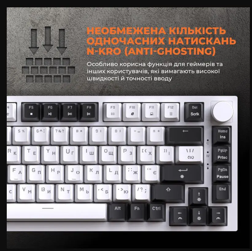 Клавиатура игровая механическая GamePro MK-160 Red Swich Hot-Swap RGB White-Black - фото 17