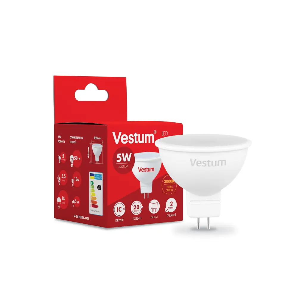 Лампочка Vestum MR16 5W 3000K 220V GU5.3 (1-VS-1504) - фото 2