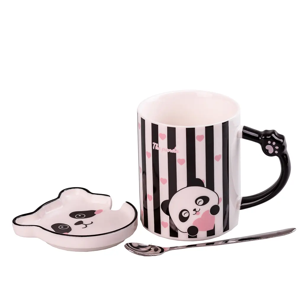 Чашка керамическая Happy Life The Panda с блюдцем и ложкой в полоску 350 мл HPCY8369ST - фото 2