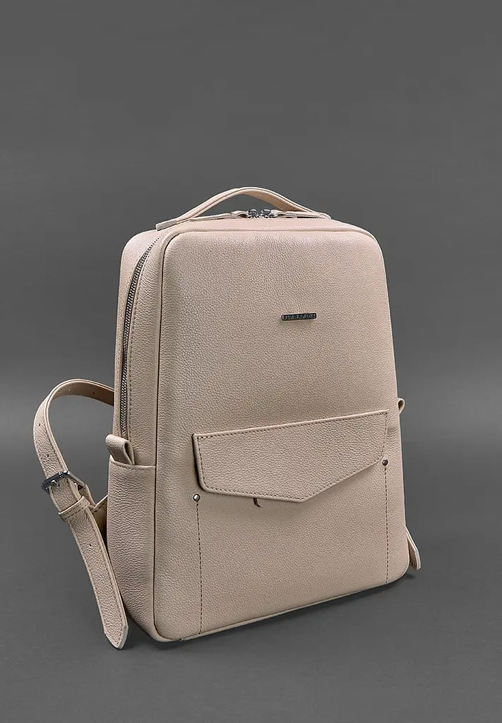 Кожаный женский городской рюкзак на молнии Cooper светло-бежевый флотарь - фото 4