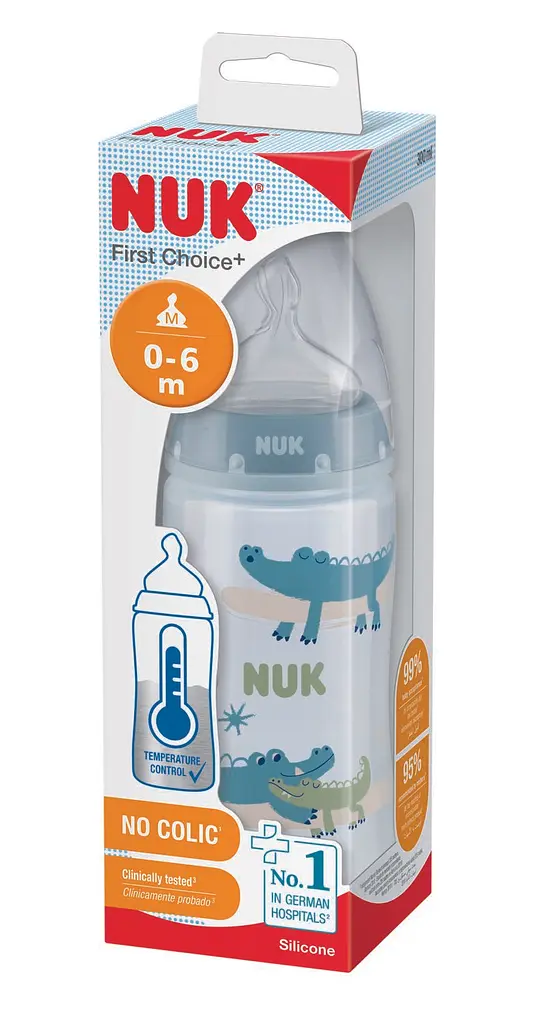 Пляшечка для годування NUK First Choice Plus Крокодил, з силіконовою соскою, 300 мл, блакитний (3952397) - фото 2
