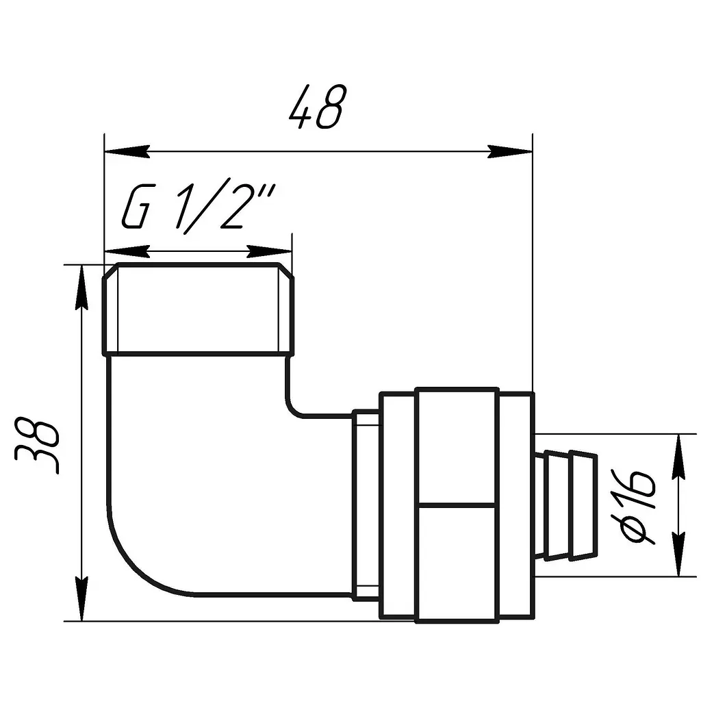 Кутник із зовнішньою різьбою APE 753 L 1/2″х16 000000868 - фото 3