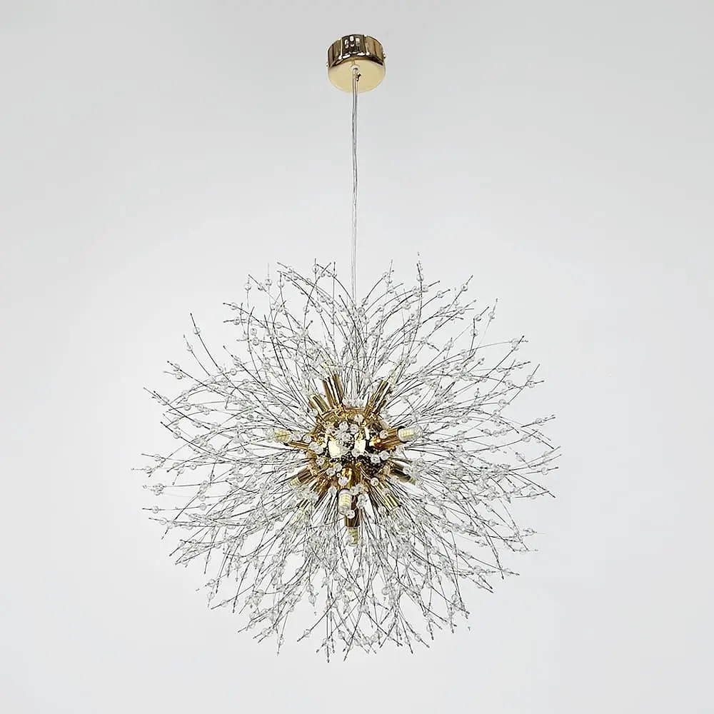 Пухнастий підвісний світильник-кулька у вигляді кульбаби в золотому корпусі Ø 55 см | Арт. AS 155/550 P GD | Line F - фото 5
