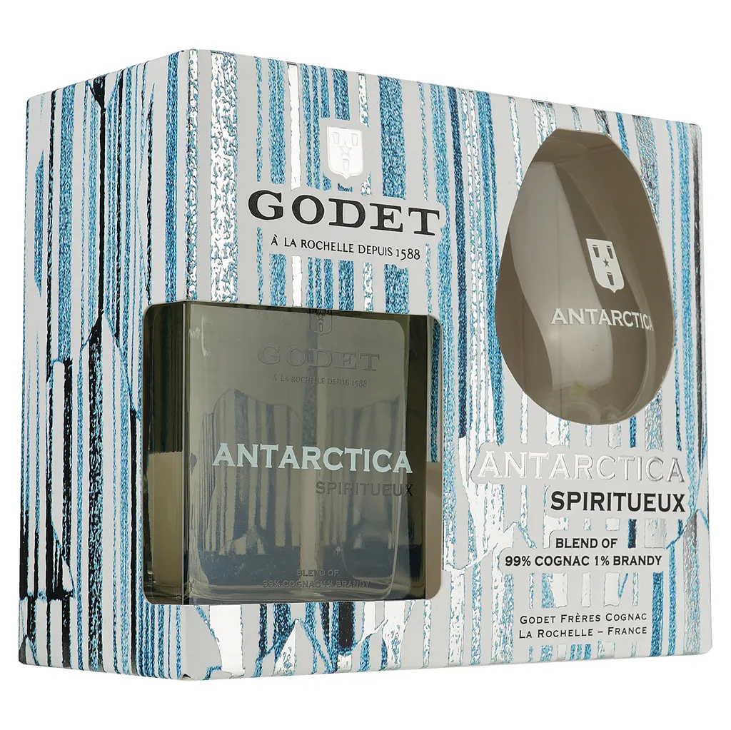 Коньяк Antarctica Godet Icy White, 40%, 0,5 л, в подарочной упаковке с бокалом - фото 2