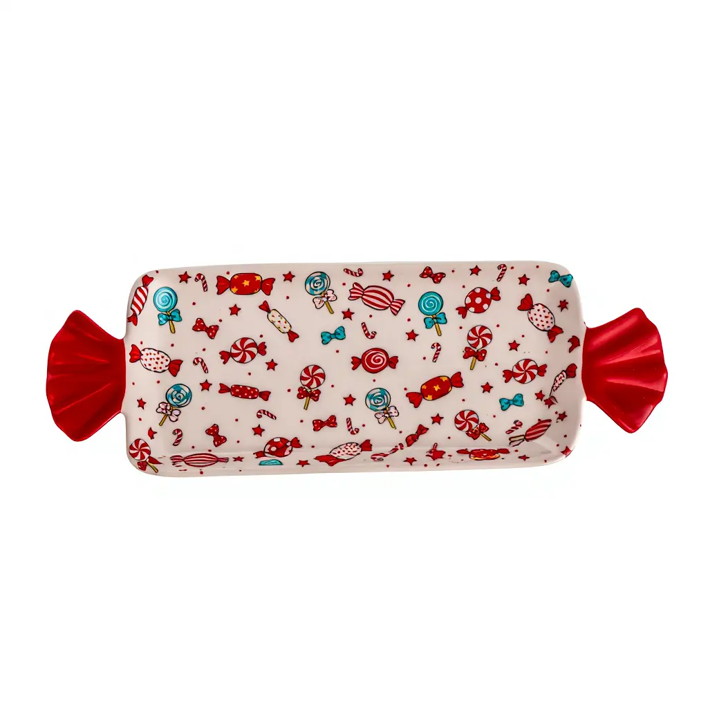 Блюдо сервірувальне новорічне для закусок Yiwu Merry Christmas 35×12.5 см прямокутне з ручками CR-1-29  - фото 2