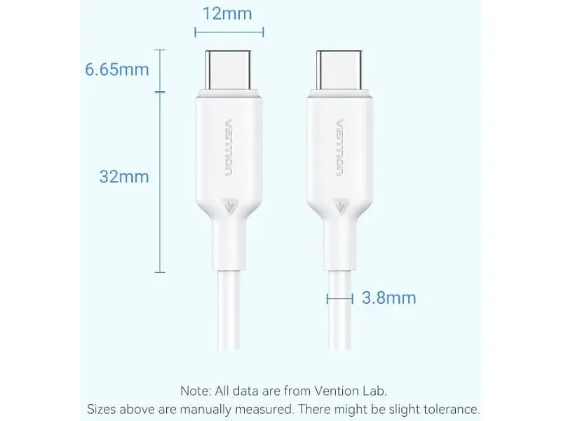 Кабель USB Type-C Vention USB2.0 Type-C Male to Type-C Male 3A 1м White (TRCWF) - фото 10