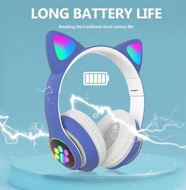Повнорозмірні навушники бездротові No Brand Cat Headset M23 Bluetooth з RGB підсвічуванням та котячими вушками Blue - фото 3
