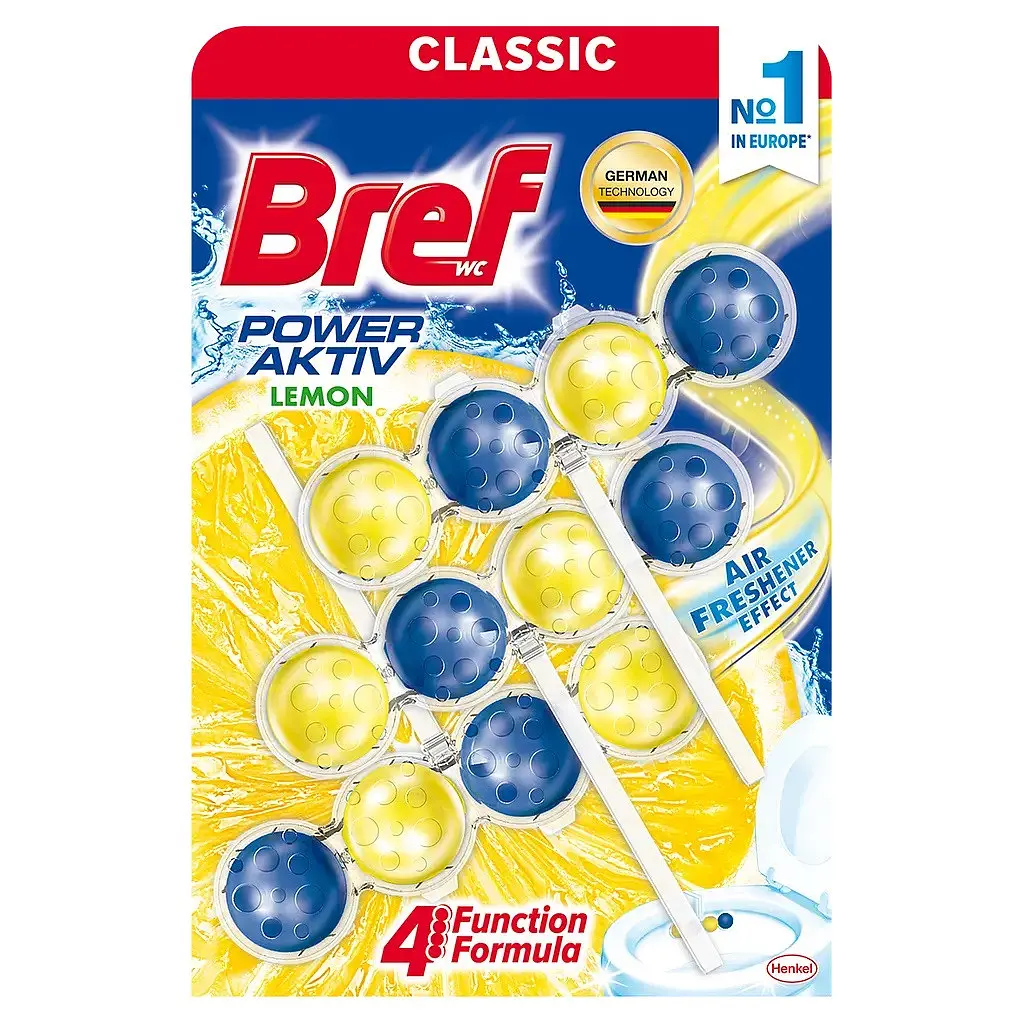 Туалетний блок для унітазу Bref Power Active Lemon 3 шт х 50 г
