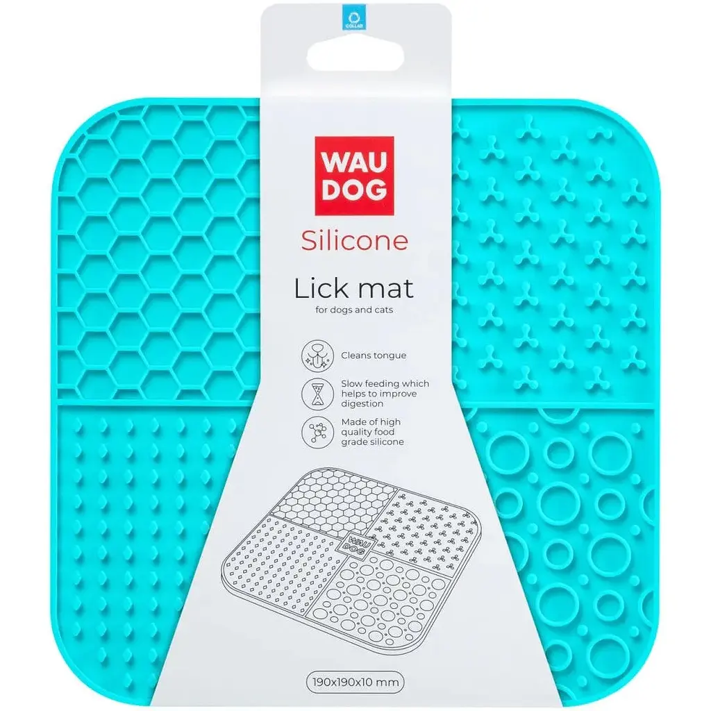 Миска-килимок для собак та котів Waudog Silicone для злизування 190х190х10 мм блакитний - фото 3