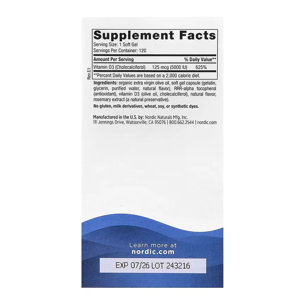 Витамин D3 Vitamin D3 5000 - 120 mini softgels - фото 3